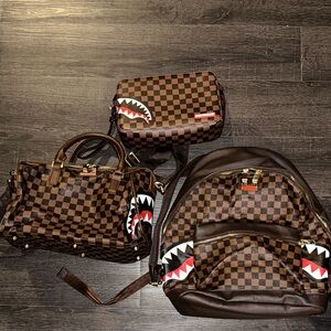 Sprayground Checkered Shark-Detail Men’s Bag Set